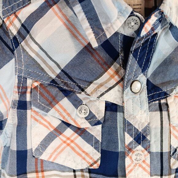 Guess NWOT Boy's Blue Orange Plaid Button Down Short Sleeve Shirt Size 18M - Picture 6 of 16